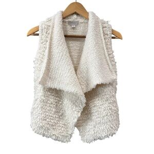 Barefoot Dreams CozyChic Cascading Vest Cream Youth Loop Fringe Girls Size 6/7